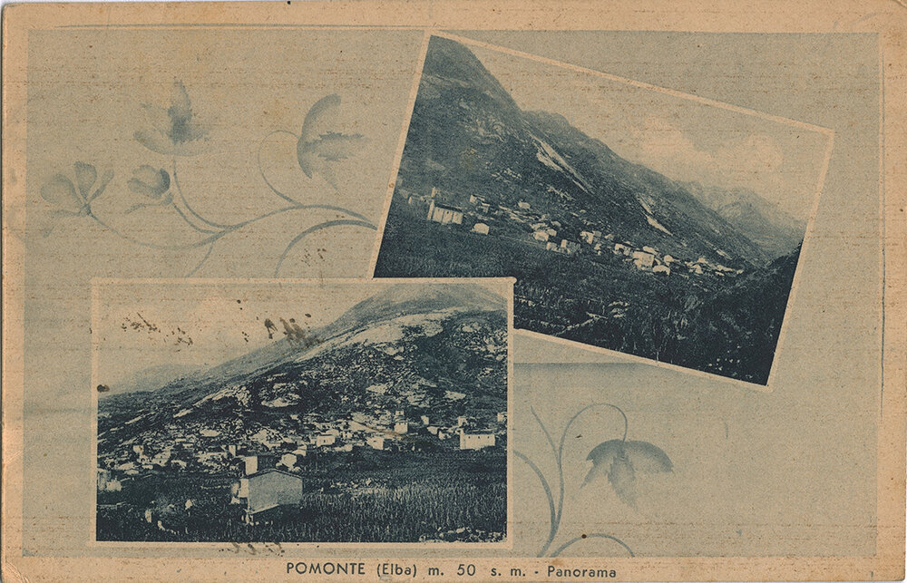 Cartolina con composizione di due immagini di Pomonte