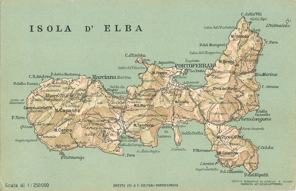 Mappa Elba con rilievi, toponimi e viabilità