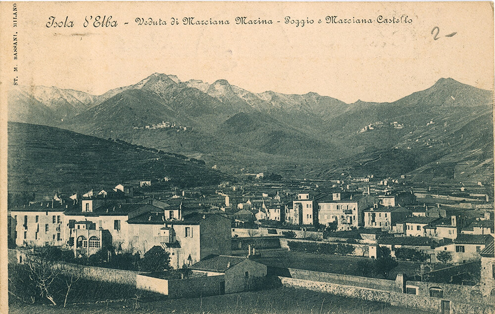 Cartolina con Marciana Marina e il Monte Capanne