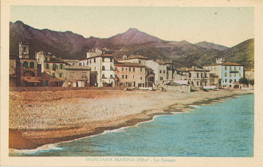 Cartolina colorata: 'Marciana Marina - La spiaggia'
